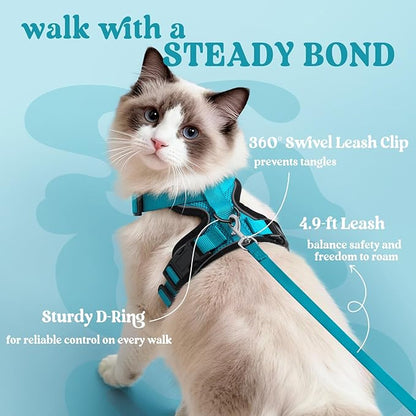 rabbitgoo Cat Harness and Leash for Walking, Escape Proof Soft Adjustable Vest Harnesses for Cats, Easy Control Breathable Reflective Strips Jacket, Teal, XS