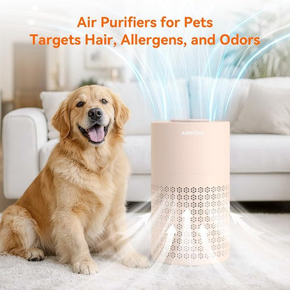 AIRROMI Air Purifier for Bedroom with HEPA 3-in-1 Filter, Pet Air Purifier for Home Cat Pee Smell, Covers Upto 990 Ft², Quiet 360°intake Air Cleaner for pet hair,allergies,Dust,Smoke A2001 Orange