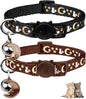 2PCS Breakaway Cat Collars with Bell Cute Kitty Glow in The Dark Adjustable Kitten Collars 7.9-13.0 Inch(Brown&Black)