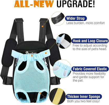 Pawaboo Pet Carrier Backpack, Adjustable Pet Front Cat Dog Carrier Backpack Travel Bag, Legs Out, Easy-Fit for Traveling Hiking Camping for Small Medium Dogs Cats Puppies, Large, Blue