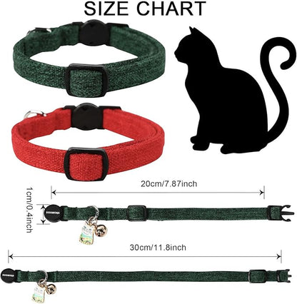 Cat Collar,2 Pack Holiday Cat Collars Breakaway with Bell, DOGWONG Safety Buckle Red Green Christmas Cat Collar for Girl Boy Cats and Small Dogs，Adjustable 7-12 Inch,Pet Supplies Accessories