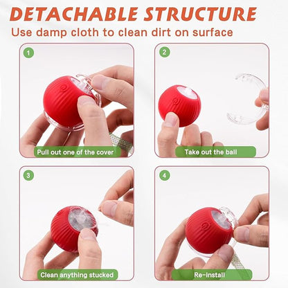 Speed 2.0 Tail Interactive Cat Toys for Indoor Cats, Chirping & Motion Activate Ca t Toy, Smart Kitten Rolling Ball Moving Ball Toys, Rechargeable Dog Cat Bal l for Enrichment Exercise (Red)