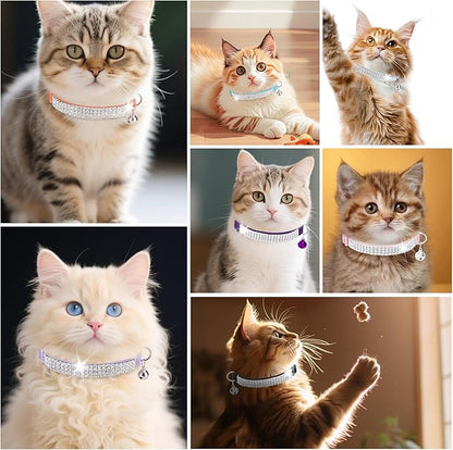 EXPAWLORER Soft Velvet Safe Cat Collars for Girl Cats - Rhinestones Bling Diamante Adjustable Collars Breakaway- Chirstmas Cat Clollar Gifts with Bells for Boy Cats Kitty and Small Dogs