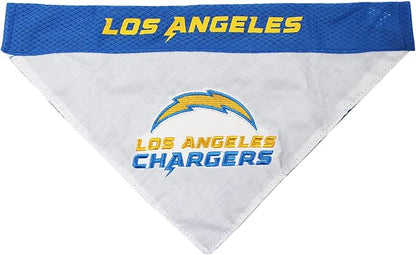 Pets First NFL DOG BANDANA - LOS ANGELES CHARGERS REVERSIBLE PET BANDANA. 2 Sided Sports Bandana with a PREMIUM Embroidery TEAM LOGO, Small/Medium. - 2 Sizes & 32 NFL Teams available