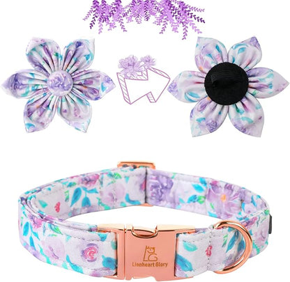 Lionheart Glory Dog Collar - Purple With Flower, Cute Floral Pattern, Adjustable for X-Large Dogs