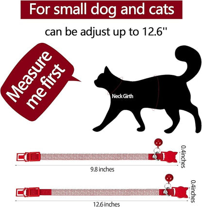 Weewooday 4 Pieces Rhinestones Cat Collars Breakaway Cat Collar with Bell Bling Pet Accessories with Soft Velvet, 4 Colors(S,Pink, Red, Black, Blue)