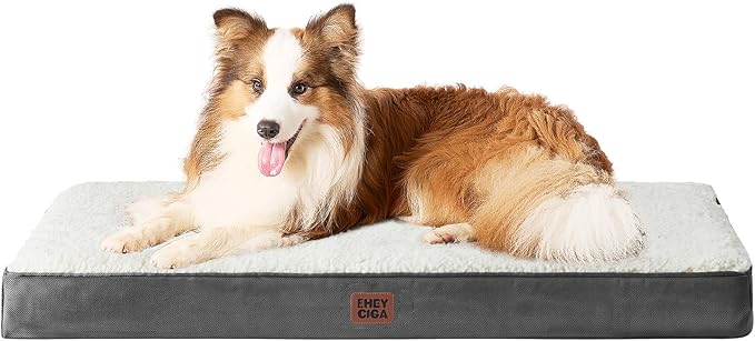 EHEYCIGA Orthopedic Dog Beds for Large Dogs with Removable Washable Cover for Crate, Beige, 35x23