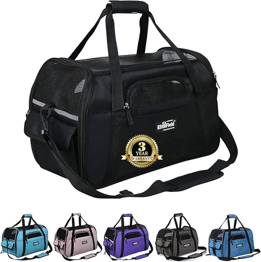 EliteField Soft Pet Carrier (3 Year Warranty, Airline Approved) Soft Sided Dog Puppy Cat Carrier Travel Bag (X-Large: 21" L x 12" W x 13" H, Black)
