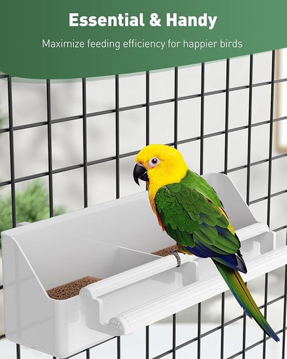 Pawfly 2 Pack Bird Feeder for Cage Hanging Plastic Feeder with Hooks Water Dispenser with Perches for Small Parakeet Cockatiel Canary Parrot