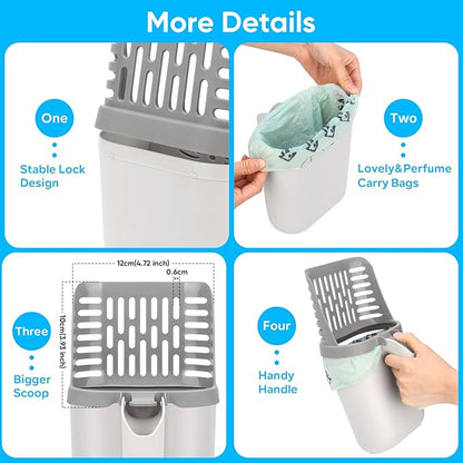 MYPIN Cat Litter Scooper with Holder, Upgraded Cat Litter Shovel with Bags, Cat Scooper with Extra 135 Count Litter Waste Bags, Large Capacity Portable Litter Shovel (Without Baffle)