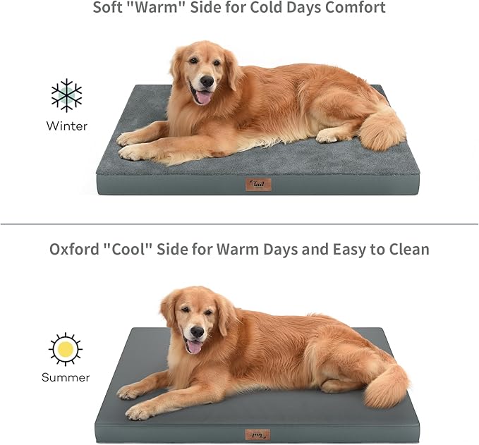 Orthopedic Dog Crate Bed for Extra Large Dogs, XXL Waterproof Comfort Pet Bed with Egg Crate Foam 47x29 Inch, Removable Oxford Cover, Gray