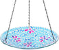 VCUTEKA Hanging Bird Bath, Glass Mosaic Bird Baths for Outdoors Birdfeeder with 21 inch Rust-Proof Chain for Garden Yard Decor, Flower