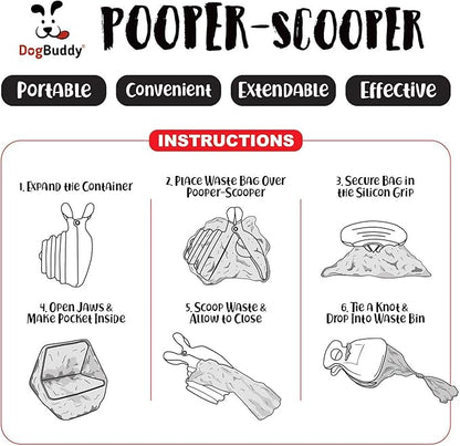 DogBuddy Pooper Scooper, Portable Dog Pooper Scooper, Poop Scooper for Small and Large Dogs, Pooper Scooper With Bag Attachment, Leash Clip and Dog Waste Bags Included (Medium, Mist)