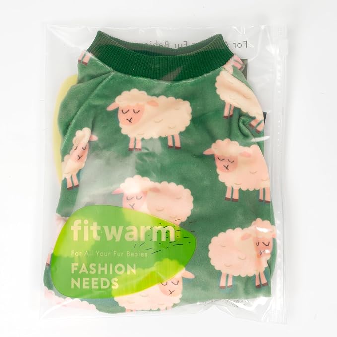 Fitwarm Funny Sheep Dog Pajamas, Warm Winter Dog Clothes for Small Dogs Boy Girl, Cozy Pet Onesie with Feet, Green, White, XL
