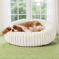 Bedsure ComfyFleece™ Donut Medium Dog Bed - Washable Faux Fur with Corduroy Fleece & Anti Slip Bottom, Round Pet Bed with Removable Cover, Cream, 30x30x8 inches