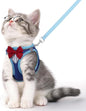 Cat Vest Harness and Leash Set for Walking, Escape Proof, Adjustable Kitten Harness, Breathable Mesh with Reflective Strips, Detective Conan-Inspired Design, Blue, Medium