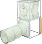 Kitty City Cozy Cube Retreat Cat Tower with Tunnel, Scratching Post & Hanging Toy, Dual-Level Indoor Cat Play Furniture for Climbing, Hiding & Lounging, Green