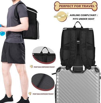 BAGLHER丨Dog Travel Bag Backpack, Airline Approved Pet Supplies Backpack, Dog Travel Bag with 2 Silicone Collapsible Bowls and 2 Food Baskets, Black