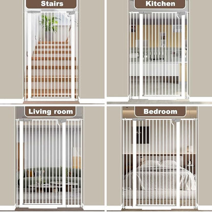 Fairy Baby 51.18" Extra Tall Cat Gate for Doorway, Adjustable 29.5"-32.6" Wide Pressure Mounted Dog Gate Indoor for Stairs, Child Safety Gate Metal Auto Close Baby Gate for Pet Kid Walk Through, White