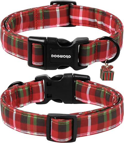 DOGWONG Christmas Plaid Dog Collar, Cute Adjustable Red Collar for Boy and Girl Dogs, Dog Collar with Strong Plastic Buckle for Small Medium Large Dogs,XS