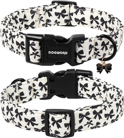 DOGWONG Cute Dog Collar, Black Bow Pattern Dog Collar, Girl Female Dog Collars with Strong Plastic Buckle for Small Dogs,XS