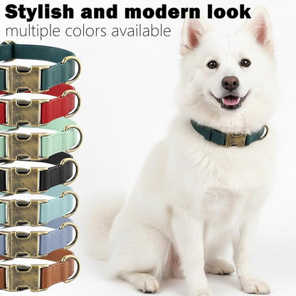 Silicone Dog Collar and Leash Set, Waterproof & Odor-Proof Puppy Collar for Small Dogs, Soft Flexible Leather-Look Dog Collars, Durable Thick Adjustable Pet Collar (Red, Large (14.5-24" Neck))