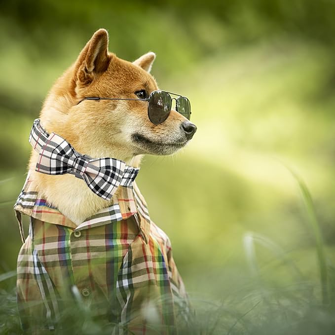 Bow Dog Collar-Plaid Pet Collar Cute Pet Bow Soft Girl or Boy Dog Collars with Metal Buckle Adjustable Collars for Medium Dogs