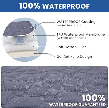 Waterproof Dog Bed Cover Pet Blanket, Soft Couch Cover for Dogs Washable, Non-Slip Dog Blanket Protect Furniture Couch Sofa Car for Puppy Large Dogs Cat (82x102 Inch, Grey Blue)