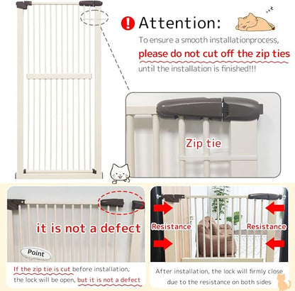 Lumizone Extra Tall Cat Gate 61.02" High Pressure Mounted Extra Wide 42.52"-46.64" (17Sizes) 1.37" Gap No Drilling Auto-Close Tall Pet Gate for Dogs (Cream, 42.52"-46.64" W)