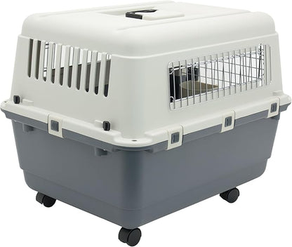 SportPet Designs Plastic Kennels Rolling Plastic Wire Door Travel Dog Crate - Medium, Gray (CM-2001-CS01)