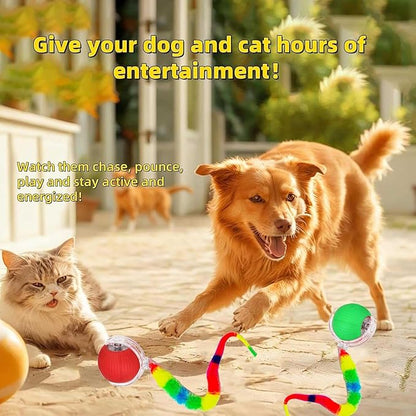 2 PCS Interactive Cat Toy Rolling Ball Chewie Viral Dog Ball with Tail, Smart Automatic Rolling Pet Balls,Automatic Moving Electric Cat Toy