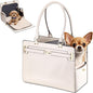 Dog Purse Carrier for Small Dogs, Stylish Foldable Pet Carrier Purse Tote Bag with Washable Cushion & Safety Leash, Airline Approved Puppy Travel Bag with Pockets (White)