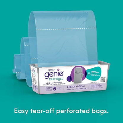 Bundle of Litter Genie Easy Roll Pail | Cat Litter Box Waste Disposal System for Odor Control with 1 Starter Refill (24 Bags) + Litter Genie Easy Roll Refill (24 Bags)
