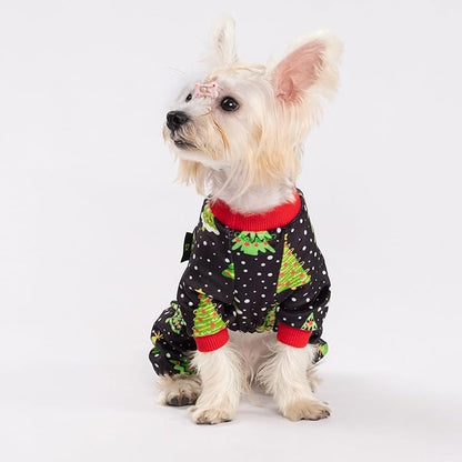 Fitwarm Christmas Tree Dog Pajamas, Christmas Clothes for Small Dogs Boy Girl, Holiday Pet Outfit, Black, Red, Green, Yellow, Large