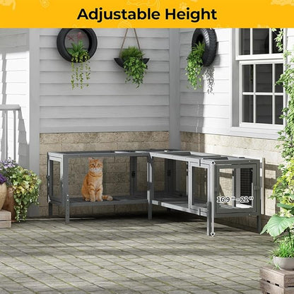 COZIWOW Wooden Cat Play Tunnel with Platforms | Configurable Window Catio | Multi-Combination Extendable Cat Run for Indoor/Outdoor Use | Small Pet Play Enclosure