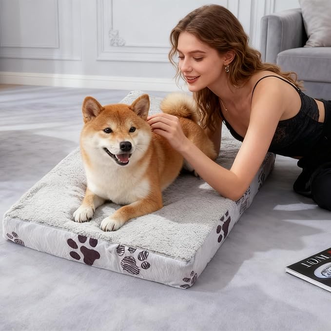 Waterproof Orthopedic Dog Bed for Extra Large Dogs 41x27x4 Inch - Egg Crate Foam Pet Crate Bed with Removable Washable Cover, Plush Top Anti-Slip Bed Mat, Dark Grey