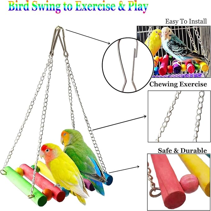 Bird Swing Standing Chewing Training Hanging Toy Hammock Climbing Ladder Drawbridge Birdie Perches Platform for Conure,Cockatiel,Mynah,Love Birds,Finches,Budgerigar,Pigeon