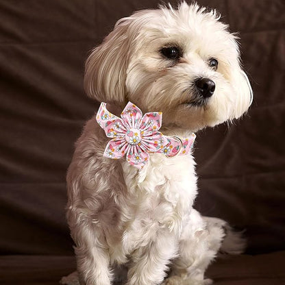 Lionheart glory Dog Collar Flower Collar Pink Dog Collar with Flower Spring Summer Cute Collar Dog Female Soft Durable Adjustable Dog Collars for Large Dogs
