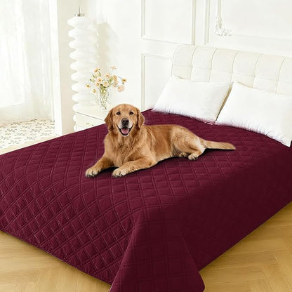 Waterproof Dog Bed Cover Pet Blanket, Soft Couch Cover for Dogs Washable, Non-Slip Dog Blanket Protect Furniture Couch Sofa Car for Puppy Large Dogs Cat Christmas (52x82 Inch, Burgundy)