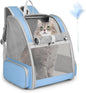 Cat Backpack Carrier, Large Pet Backpack with Kitten Wand Feather Toy for Medium Small Dog Cat Puppy Kitty Bunny up to 15lbs, Ventilated Mesh Dog Travel Carrier for Hiking Walking Outdoor Use (Blue)