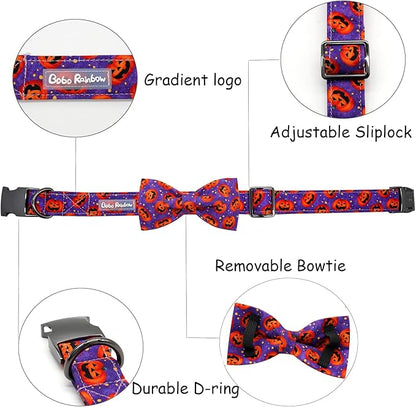 Dog Collar - Halloween Pumpkin Bowtie Pet Collar Gift Soft Bow Collar Pet Adjustable Metal Buckle Puppy Collars for X-Small Dogs