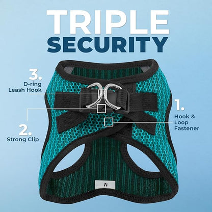 Best Pet Supplies - All Weather Mesh/Plush, Reflective, No Pull Harness for Small, Medium Dogs, Cats - Secure with Hook & Loop Fastener, Buckle, Double D-Rings - Turquoise 2-Tone, XL