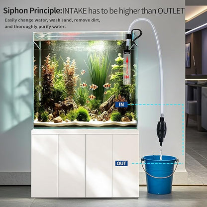 7ft Aquarium Gravel Vacuum Cleaner, Fish Tank Water Changer, Hand Pump Siphon