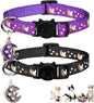 2Pcs Breakaway Cats Collars Cat Collars for Boy & Girl Cats Moons Adjustable Kitten Collars with Bell & Pendant Glow in The Dark,Purple+Black