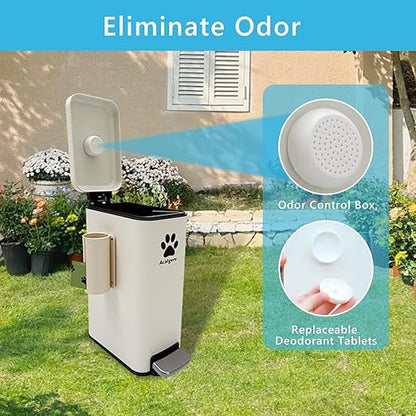 Dog Poop Trash Can Outside with Magnetic Bag Dispenser-Metal Dog Waste Container Odor Control- Rust Proof& Waterproof-Outdoor Waste Trash Can with Lid-Garbage Can&Foot Pedal-Pet Poop Bucket Soft Close