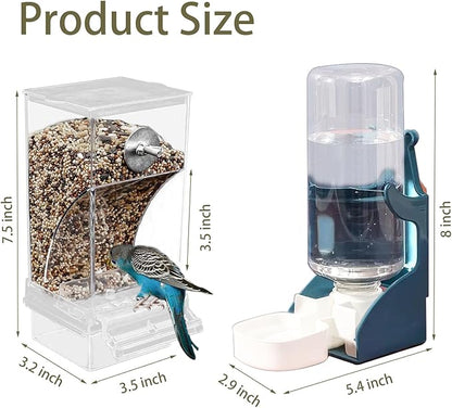 No Mess Bird Feeder Water Dispenser Set, Automatic Parrot Feeder for Cage Transparent Acrylic Food Container Drinker Cage Accessories Parakeet Cockatiel Lovebird Finch