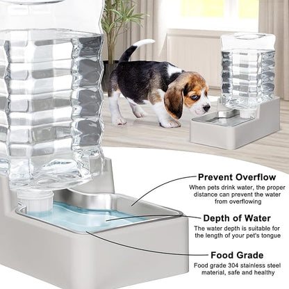 RIZZARI Stainless Steel Pet Water Feeder: 8L Large Gravity Waterer, Less Refills for Busy Owners - Leak-Proof Auto Refill - Anti-Tip Base - No Filter - for 20-35 LB Dogs - Multi-Pet/Home/Travel