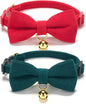 2 Pack Soft Corduroy Christmas Cat Collars with Bow Tie & Bell, Adjustable Breakaway Cotton Kitty Bowtie Collar for Girl Boy Kitten (Red & Green)