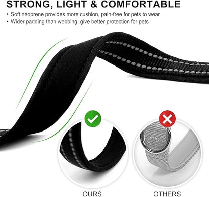 azuza Reflective Dog Collar,Soft Neoprene Padded Pet Collar with ID Tag Ring,Adjustable for Medium Dogs,Black,M