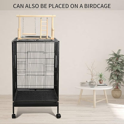 Natural Wood Bird Playground Parrot Perch Playstand Play Gym Stand Playpen Perches Ladder Swing Platform with Toys Exercise Playgym for Luonfels,Budgie,Cockatiels,Conures,Parakeets,Lovebird